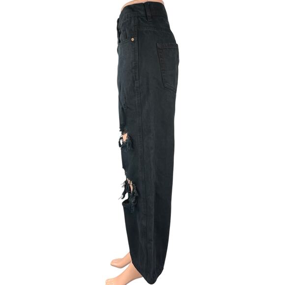 Pacsun Women's Black Baggy Distressed Ripped Wide Leg High Waist Denim Jeans 28 - Picture 2 of 7